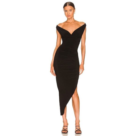 Norma Kamali Tara Side Drape Gown in Black Large New Womens Long Maxi Dress - Picture 1 of 16